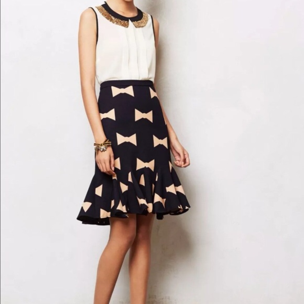 Eva Franco Bow Tie Pencil Skirt with flounce Hem